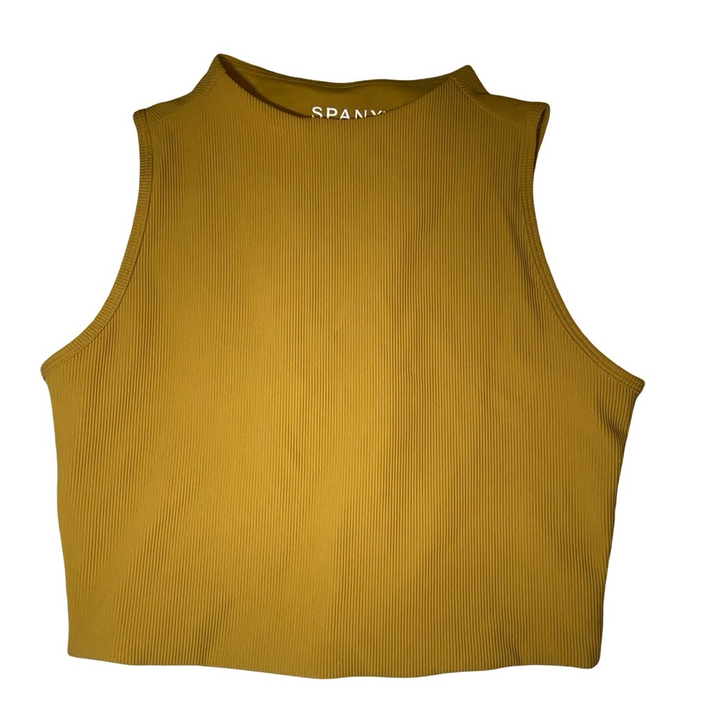 Spanx Contour Ribbed Mock Neck active Crop Tank - Mustard Yellow  Size M